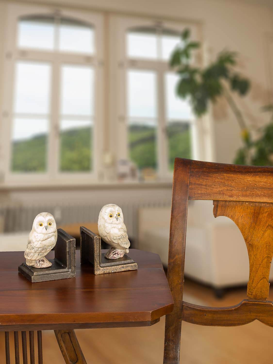 2 Buchstützen Buchständer Eule Statue Figur Skulptur Eisen 12cm Antik-Stil