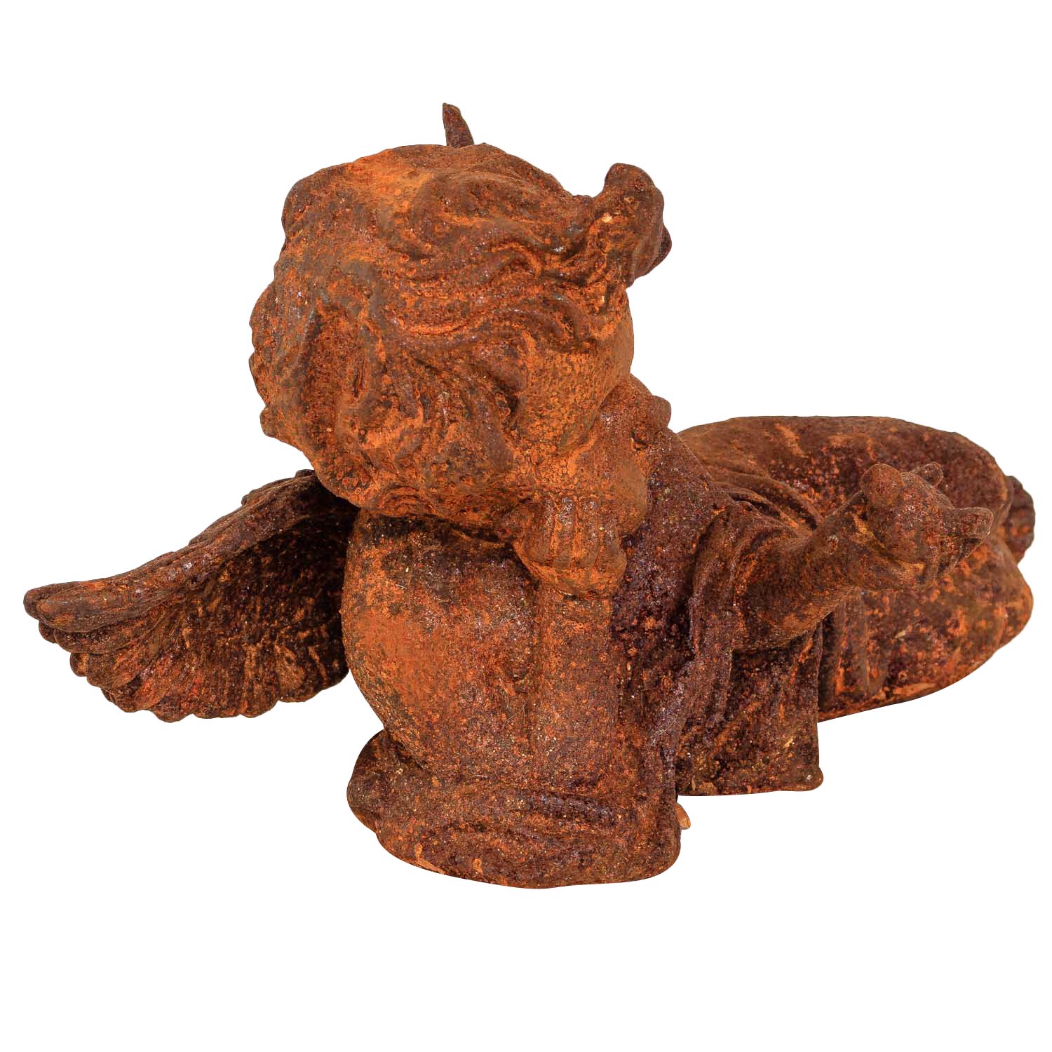 aubaho-FNG04-R-6 Gartenskulptur Engel liegend Eisen Garten rost Eisenfigur Skulptur Antik-Stil