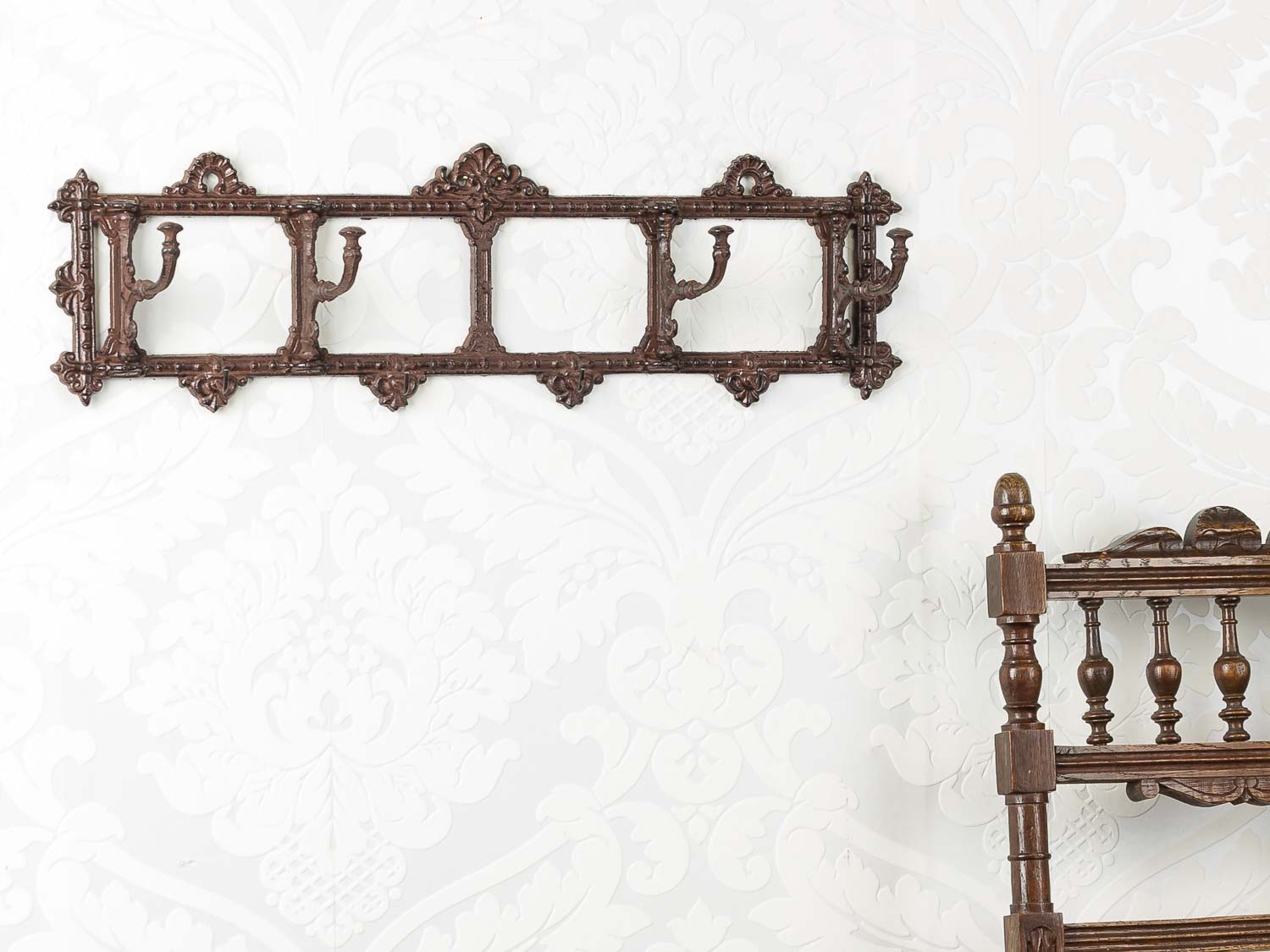 2016-03-29_Auktionshaus_157 Wandgarderobe Garderobe Jugendstil antik Stil 63cm Kleiderhaken braun wardrobe