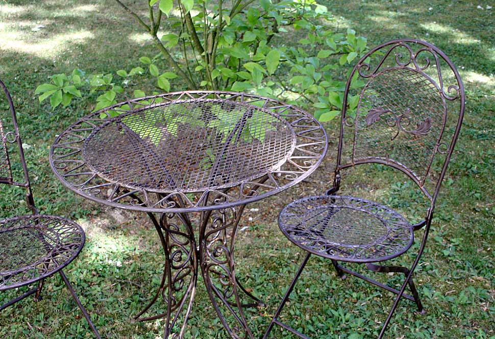 im-gartenset1ax Gartentisch + 2x Stuhl Eisen antique Style Gartenmöbel garden furniture braun