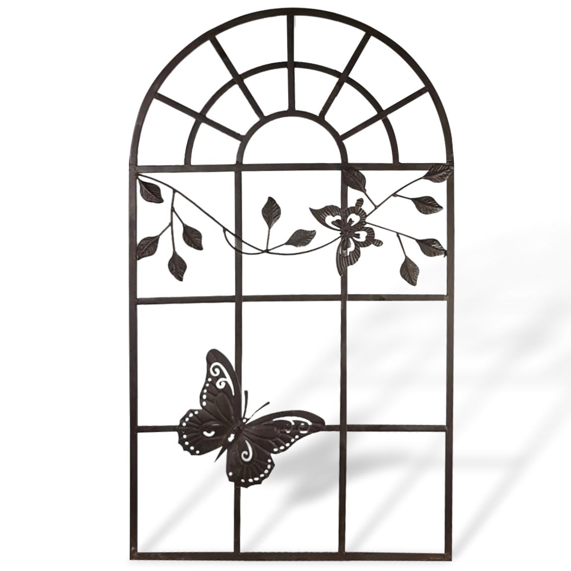 TZ-56-B11 Nostalgie Stallfenster Fenster Metall Rahmen Schmetterling Antik-Stil braun 97cm