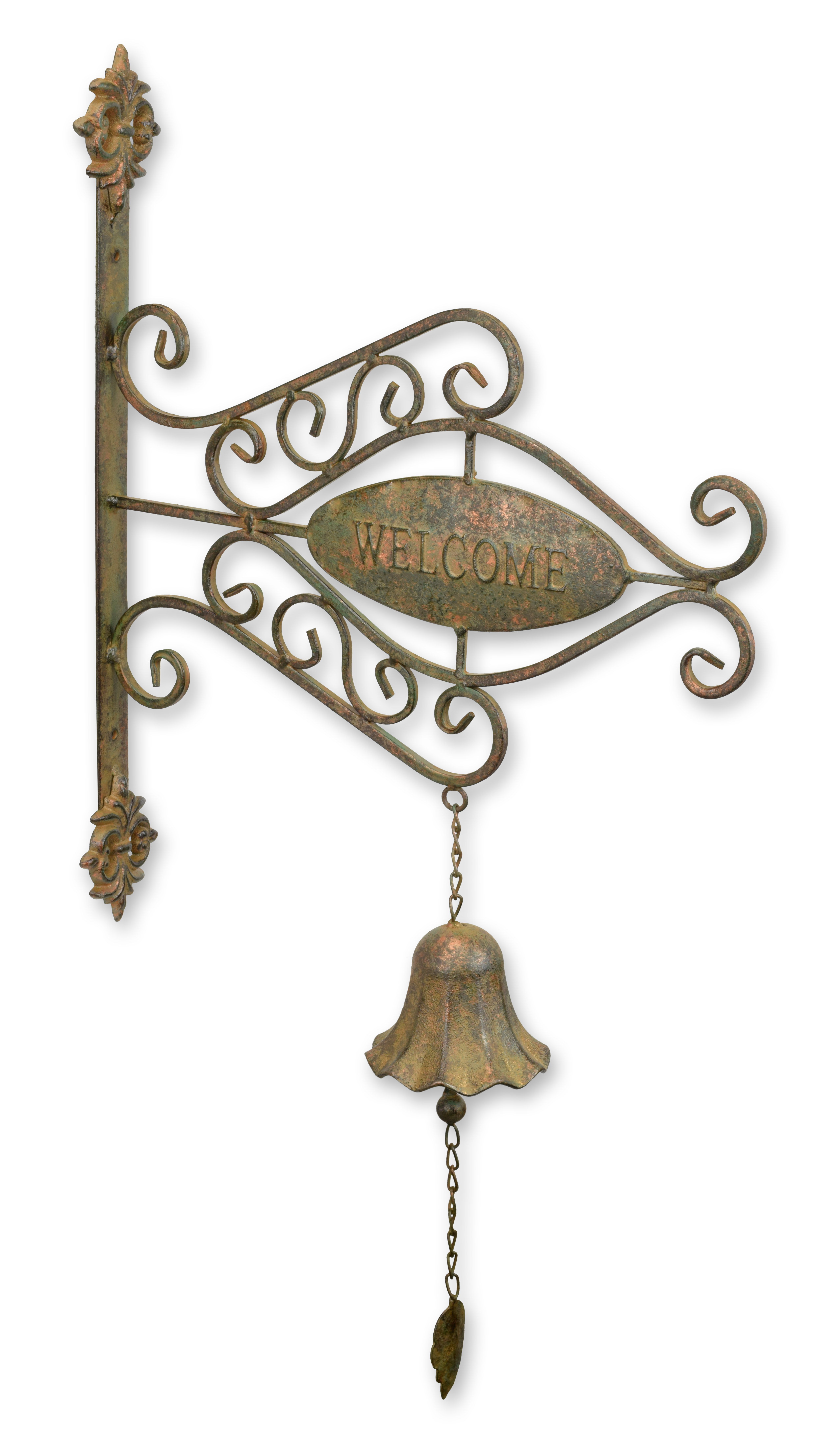 A pair of wall mount iron welcome signs with bell replica retro design decoration Bronze