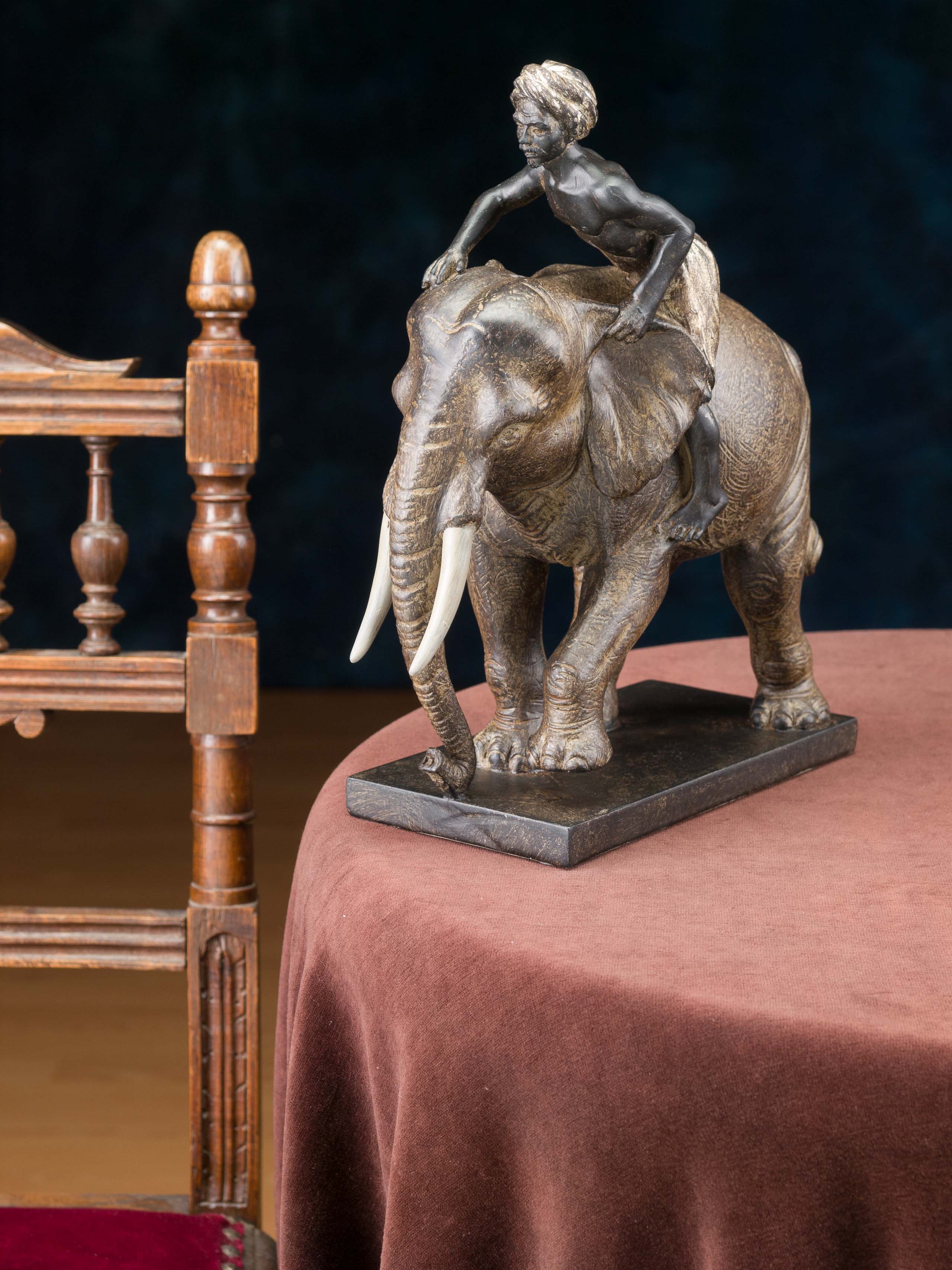 SKULPTUR ELEFANT MIT REITER ANTIK STIL FIGUR INDIEN ORIENT AFRIKA