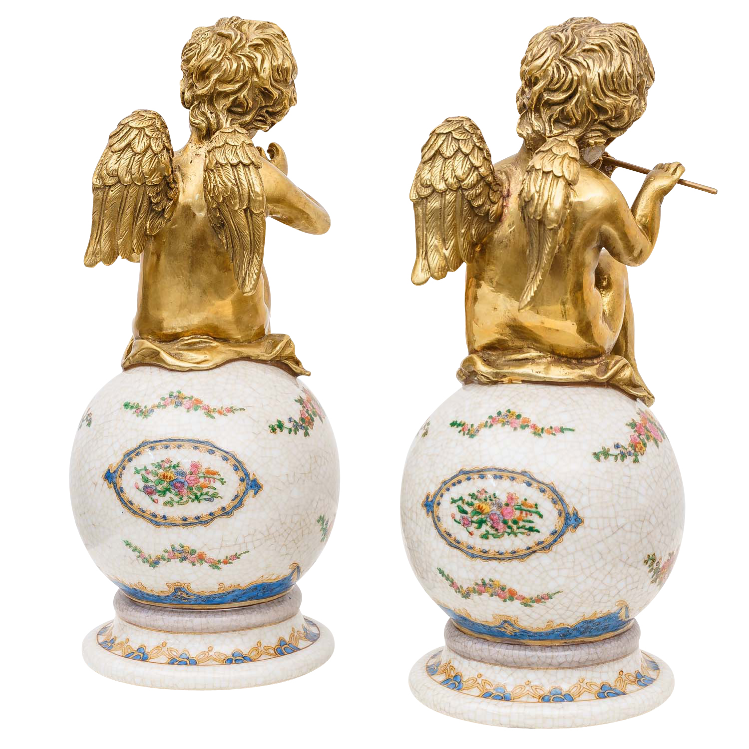 PT-199-03 Engel Paar Skulptur Kugel Porzellan Messing Antik-Stil 25cm