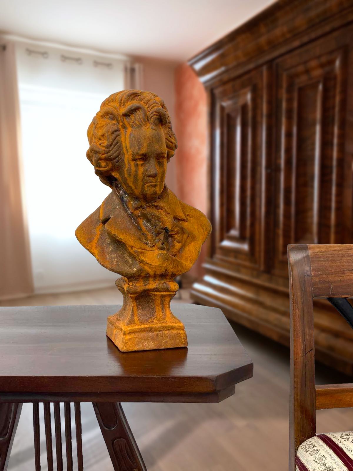 aubaho-IZ-653B-4 Skulptur Beethoven Gartenfigur Eisen Figur Statue Rost Antik-Stil