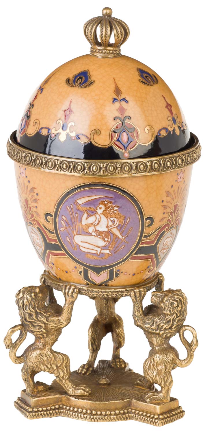 BB-53-02 Schmuck Ei Dose Löwe Porzellan Messing Antik-Stil - 26cm
