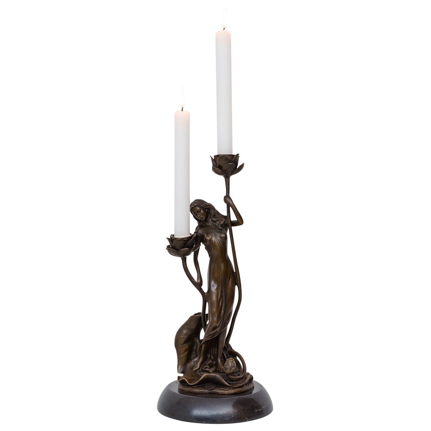 TM-51-8 Kerzenständer Bronzeskulptur Frau Rose im Antik-Stil Bronze Figur Statue 35cm