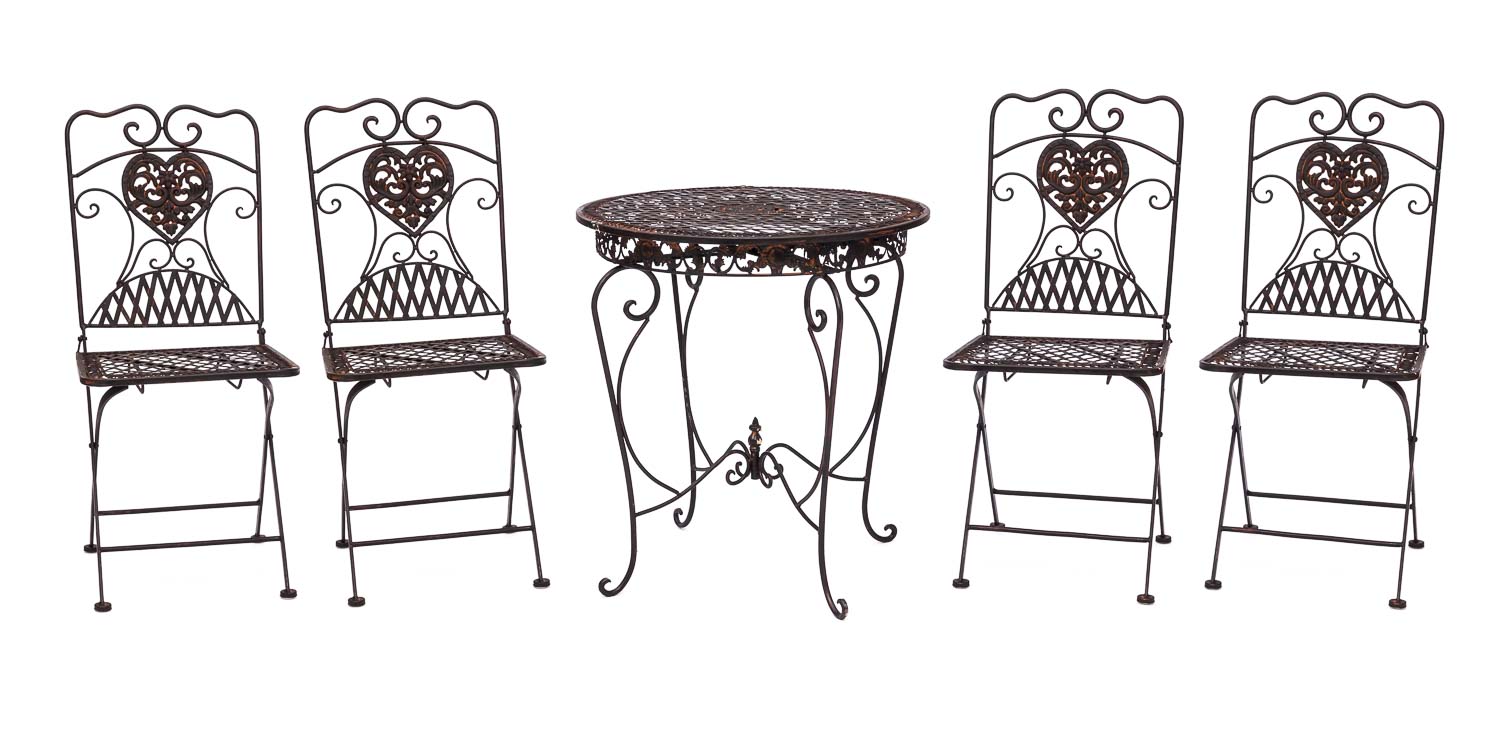 Garden furniture set - table & 4 chairs - brown- antique style - iron