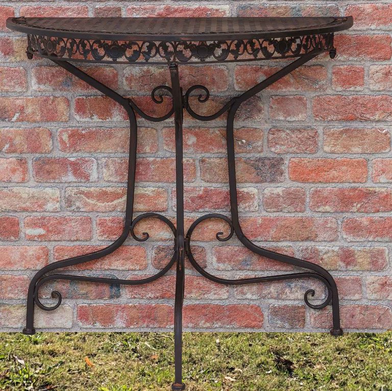 SW170200AB-9 Balkontisch Gartentisch Eisen Tisch Garten braun Antik-Stil halbrund Konsole