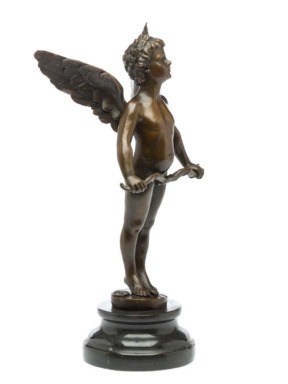 2016-02-012_Auktionshaus_041 Bronzestatue Engel Bronzeskulptur Bronze Figur auf Steinplinthe befestigt