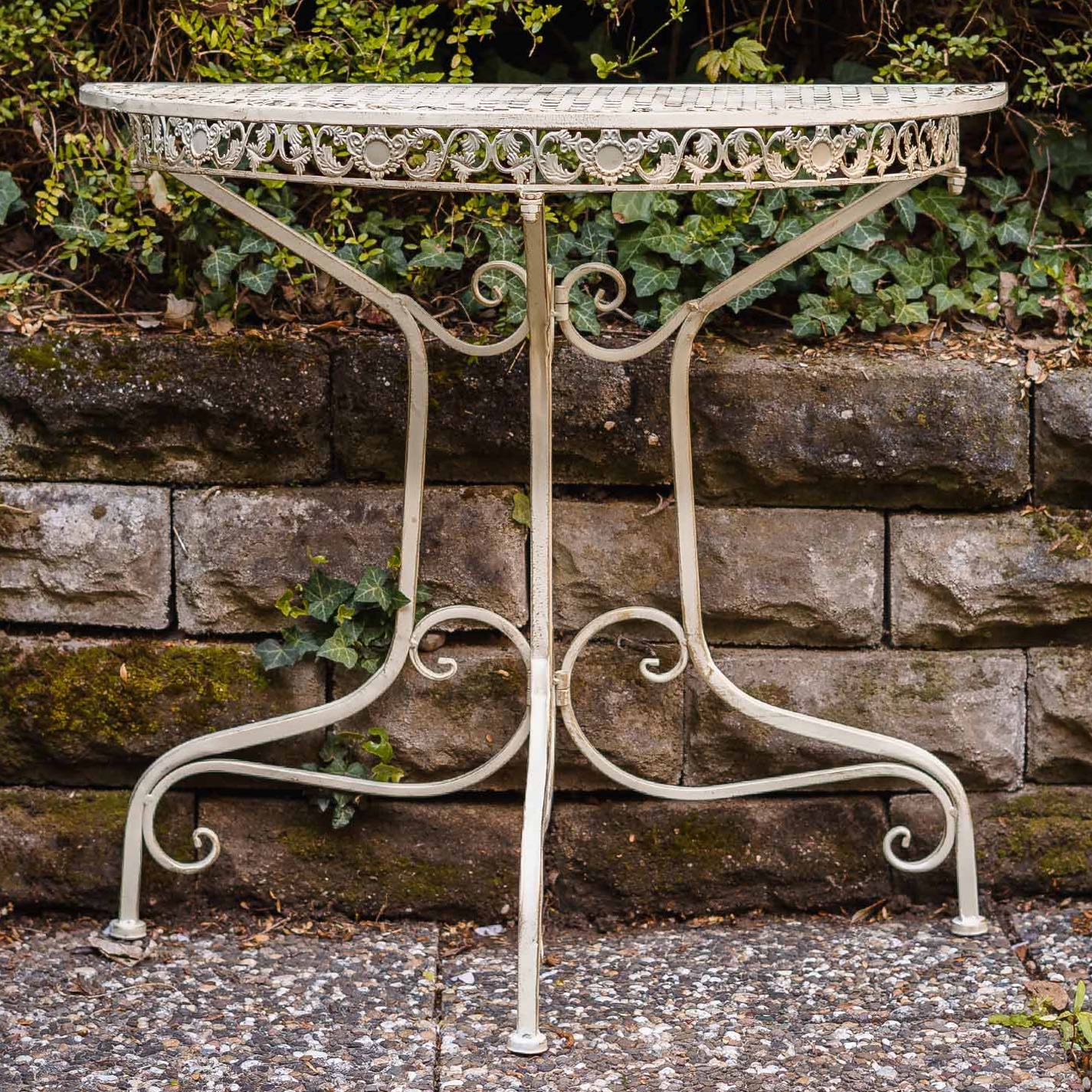 SW170200AW-1 Balkontisch Gartentisch Eisen Tisch Garten weiss Antik-Stil halbrund Konsole