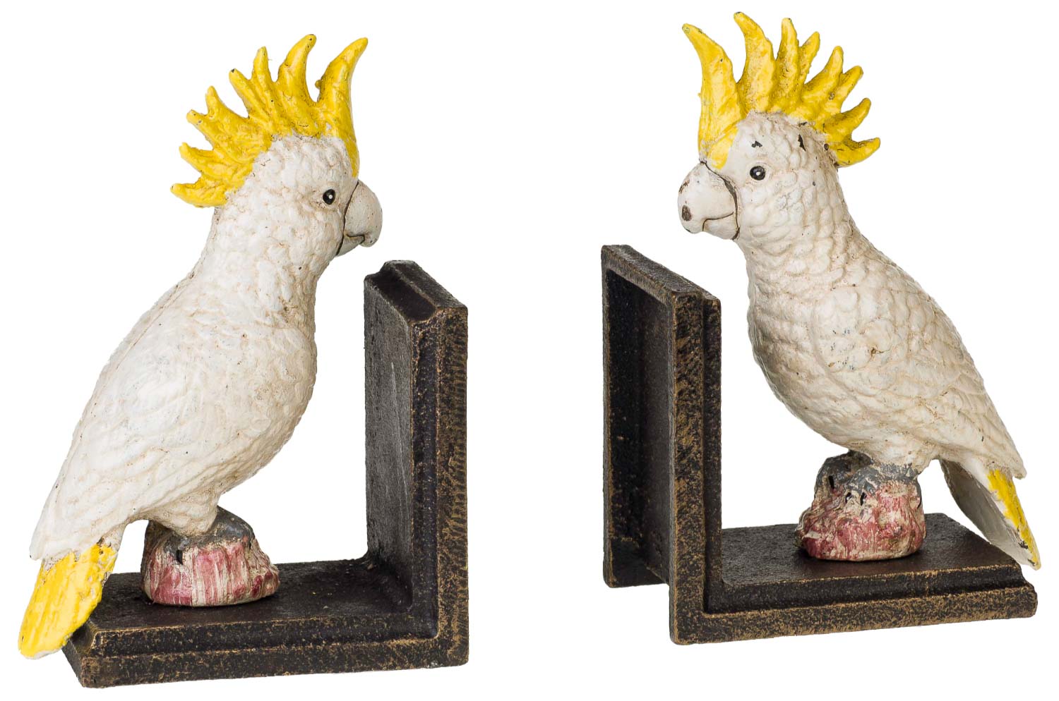 NG-83-01 2 Buchstützen Buchständer Kakadu Vogel Figur Skulptur Eisen 18cm Antik-Stil