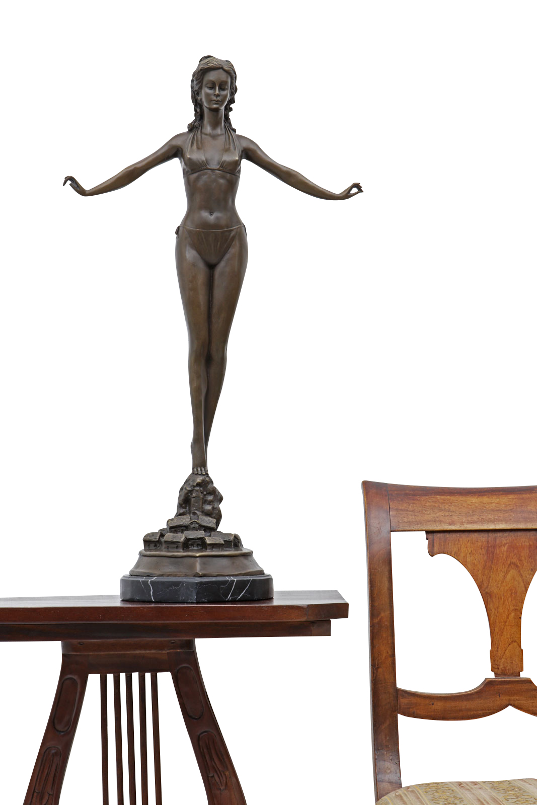 BR-163_6 Bronzeskulptur erotische Kunst Erotik Bikini im Antik-Stil Bronze Figur Statue