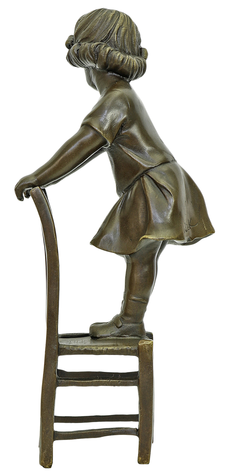 SL-83_Hinten Bronzeskulptur Mädchen Stuhl Kind im Antik-Stil Bronze Figur Statue - 21cm