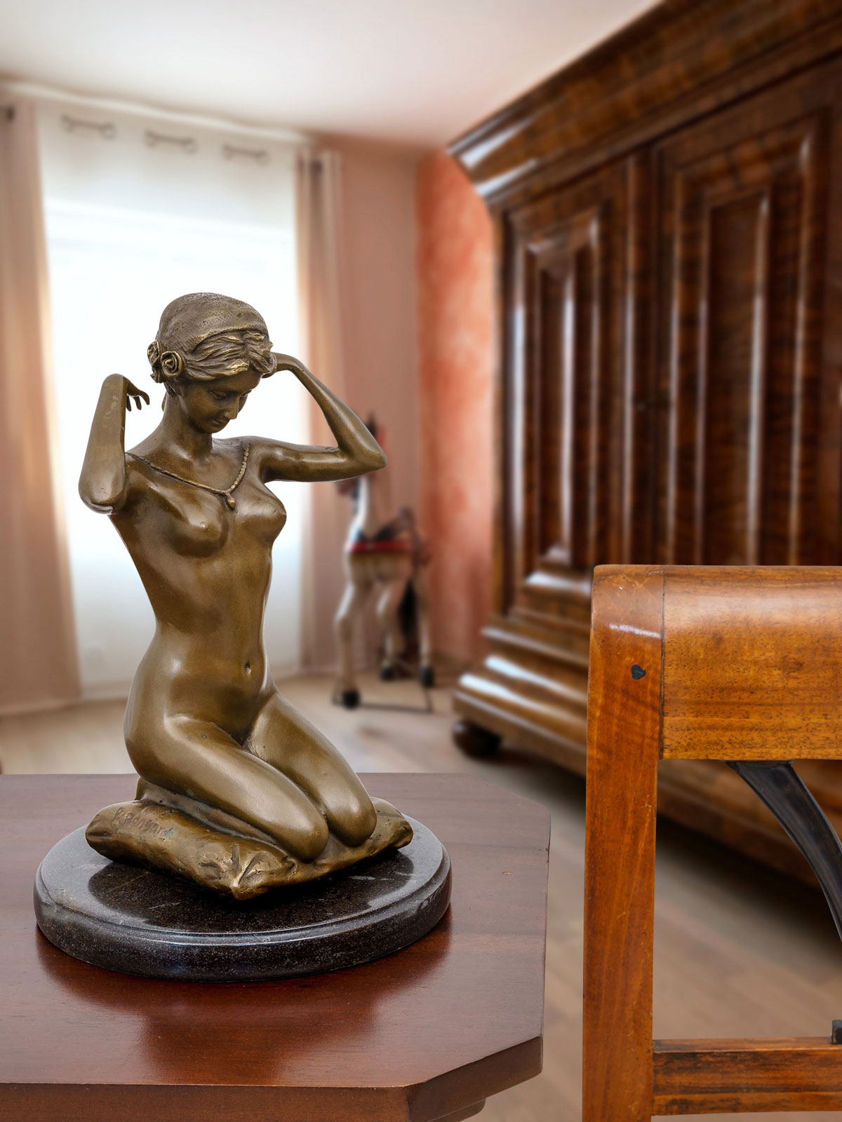 Bronzefigur kniende Frau nach Paul Ponsard Bronze Skulptur 28cm Replik Kopie