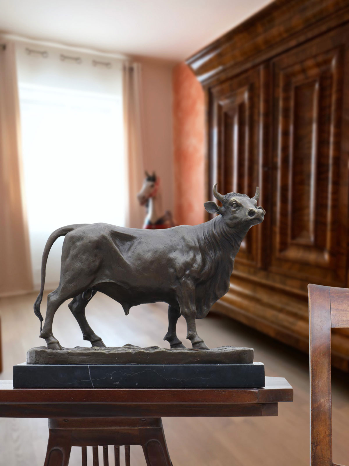 Bronzeskulptur Bulle Ochse Kuh Stier Antik-Stil Bronze Figur Statue 35cm