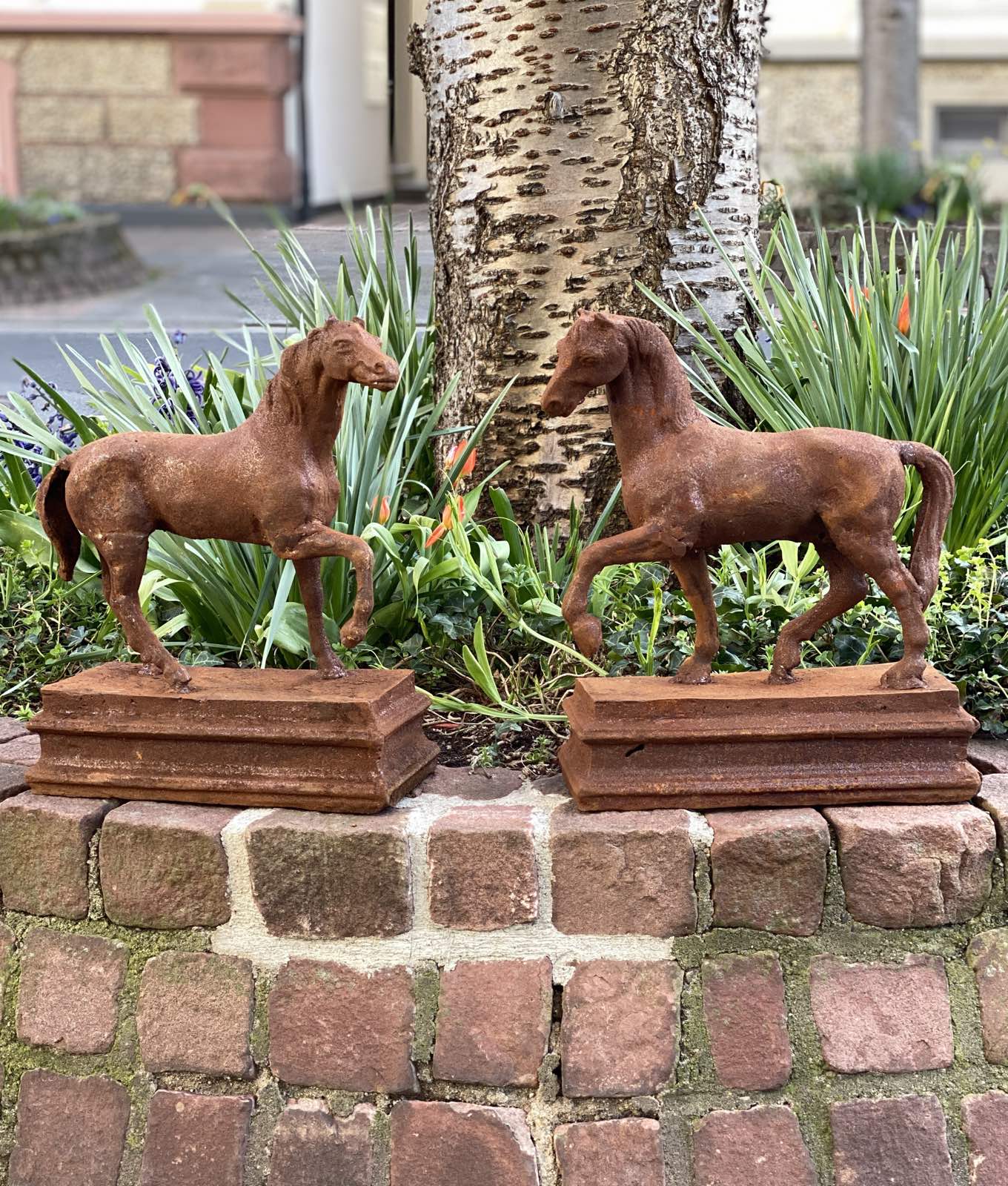 aubaho-gorse14-paar-aussen3 Gartenskulptur Paar Pferd Skulptur Figur Garten Eisen Antik-Stil - 38cm
