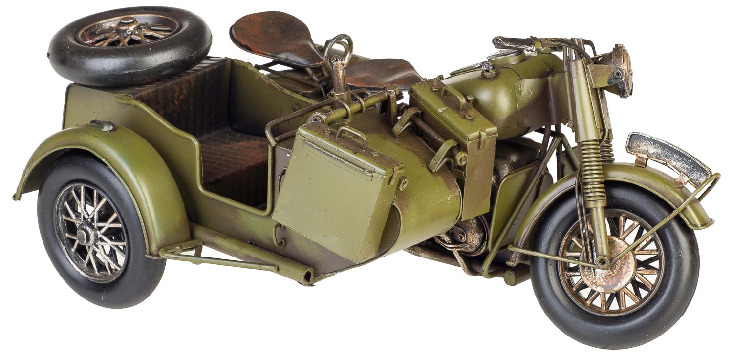 BL-20-01 Modell Motorradgespann Blech Metall Motorrad Gespann Oldtimer Antik-Stil 36cm