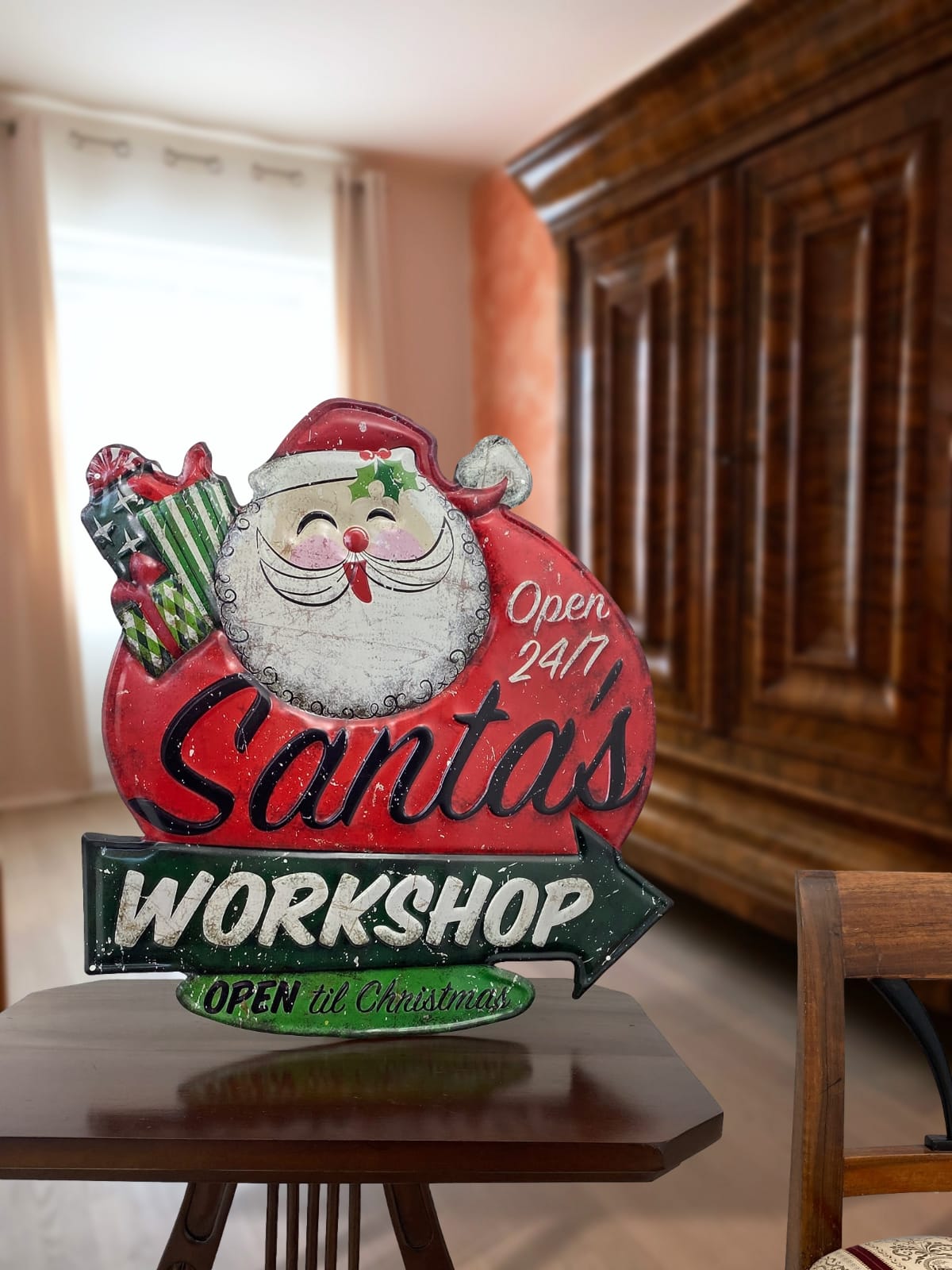 200OW58-5 Blechschild Weihnachten Santa Weihnachtsmann 49cm Magnettafel Antik-Stil