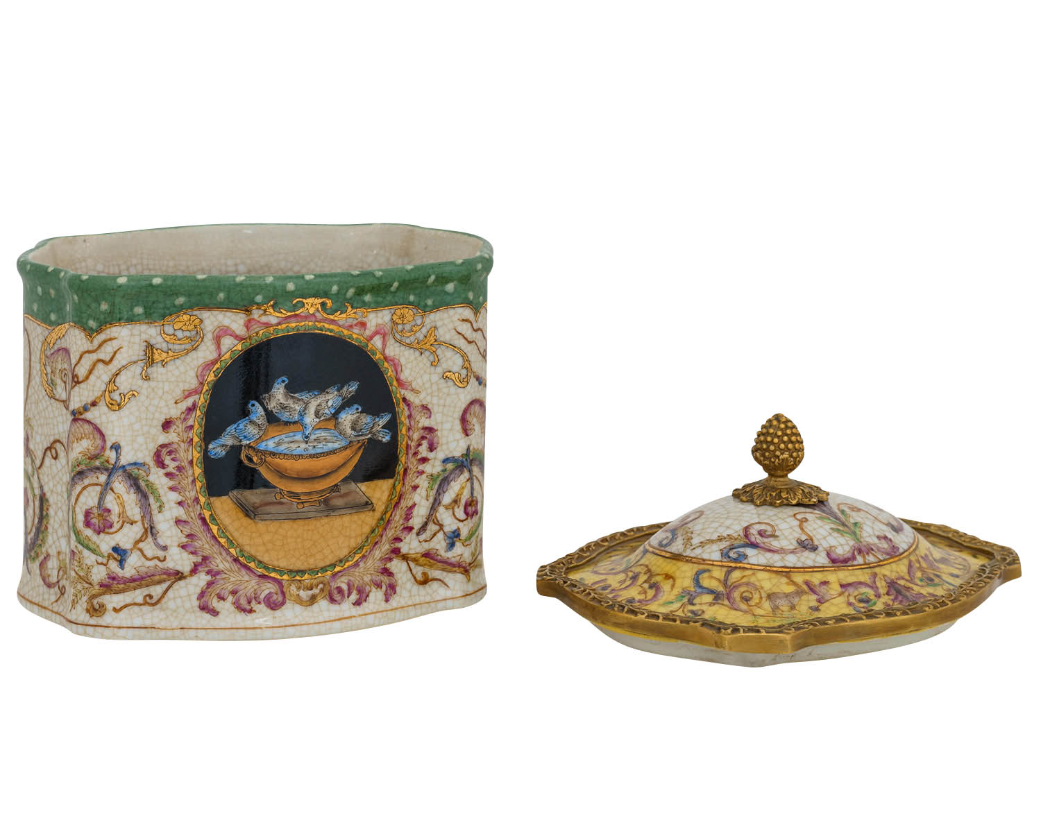PT-168-4 Porzellan Schatulle Schmuckschatulle Porzellanbox Dose Vögel Antik-Stil 18cm