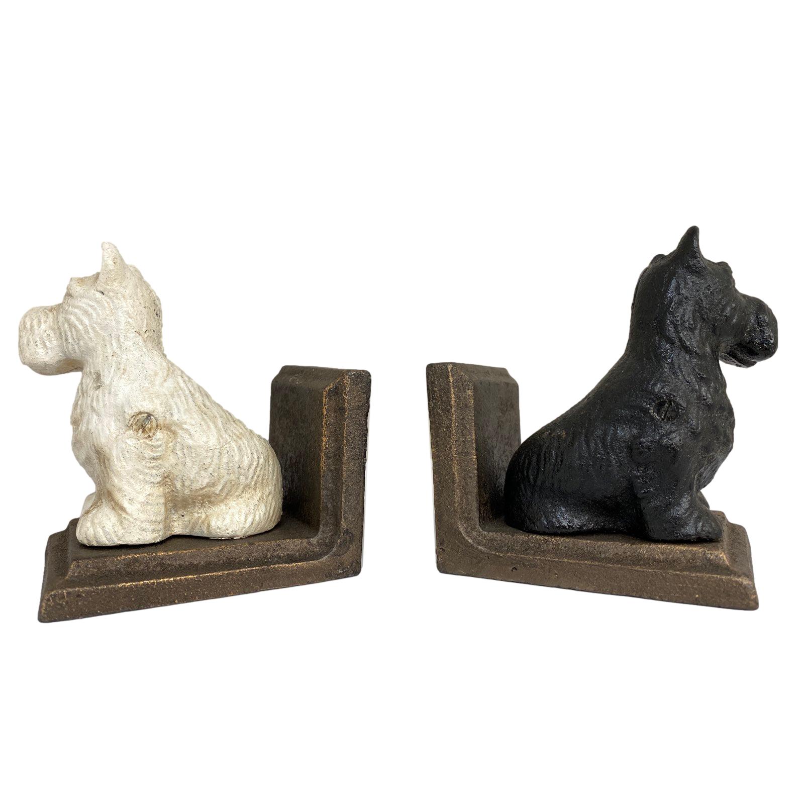 2 Buchstützen Buchständer Scottish Terrier Hund Figur Eisen 32cm Antik-Stil