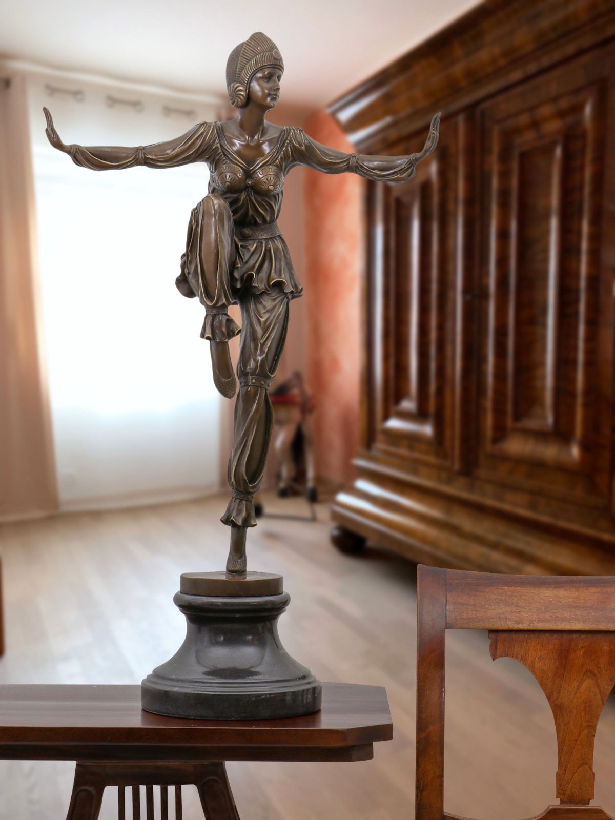 UP-2-6 Bronzeskulptur Tänzerin Frau Bronze Figur Statue im Antik-Stil - 75cm