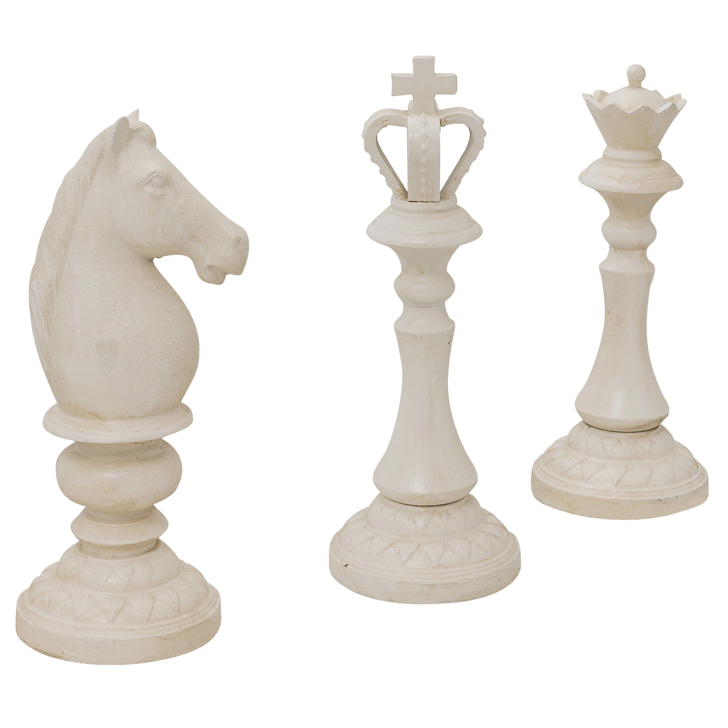 TX-100-3 Schachfiguren 34cm Figur Pferd König Dame Schach Gusseisen Eisen Antik-Stil weiß