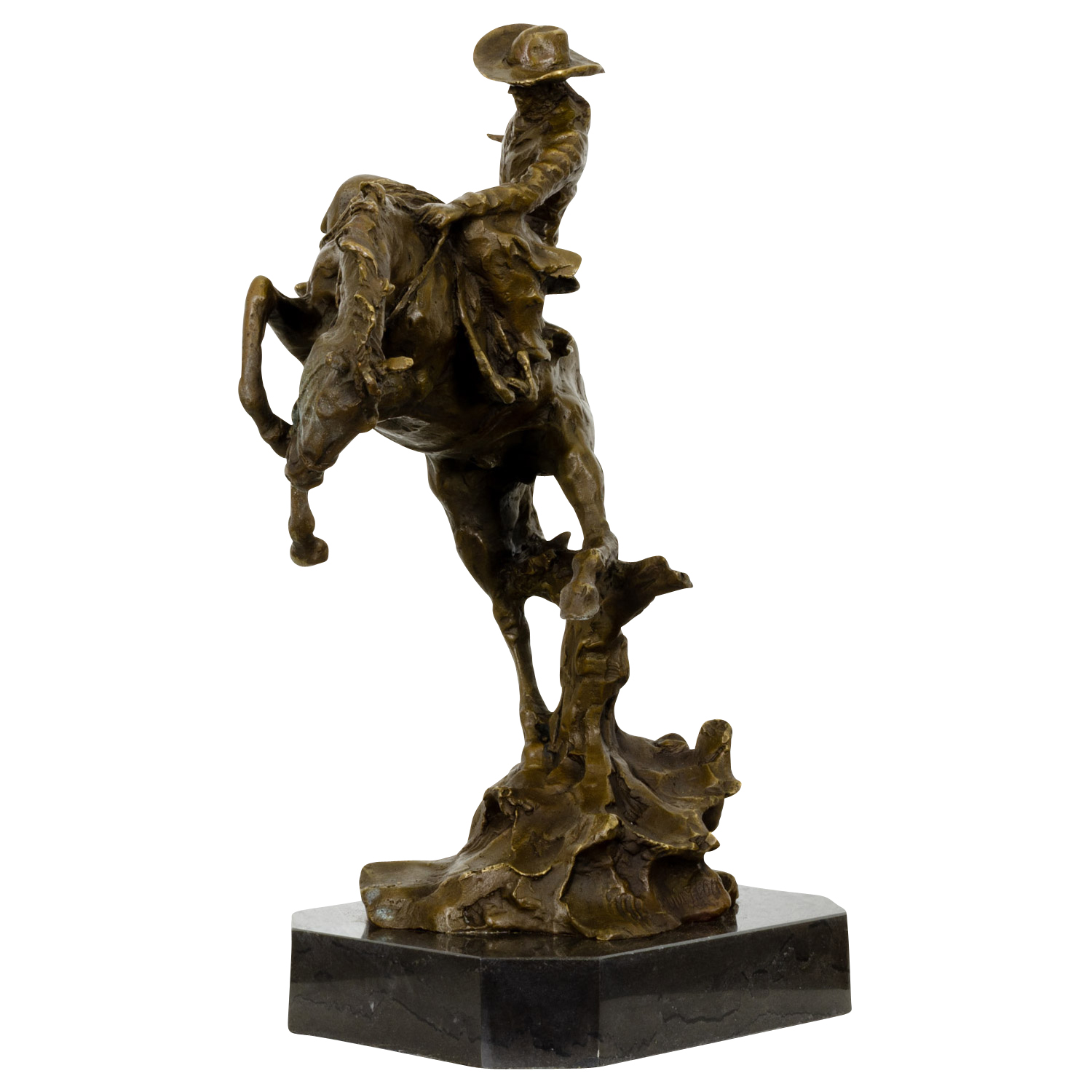 Bronzeskulptur Figur Rodeo Reiter Statue Pferd Cowboy Antik-Stil 38cm