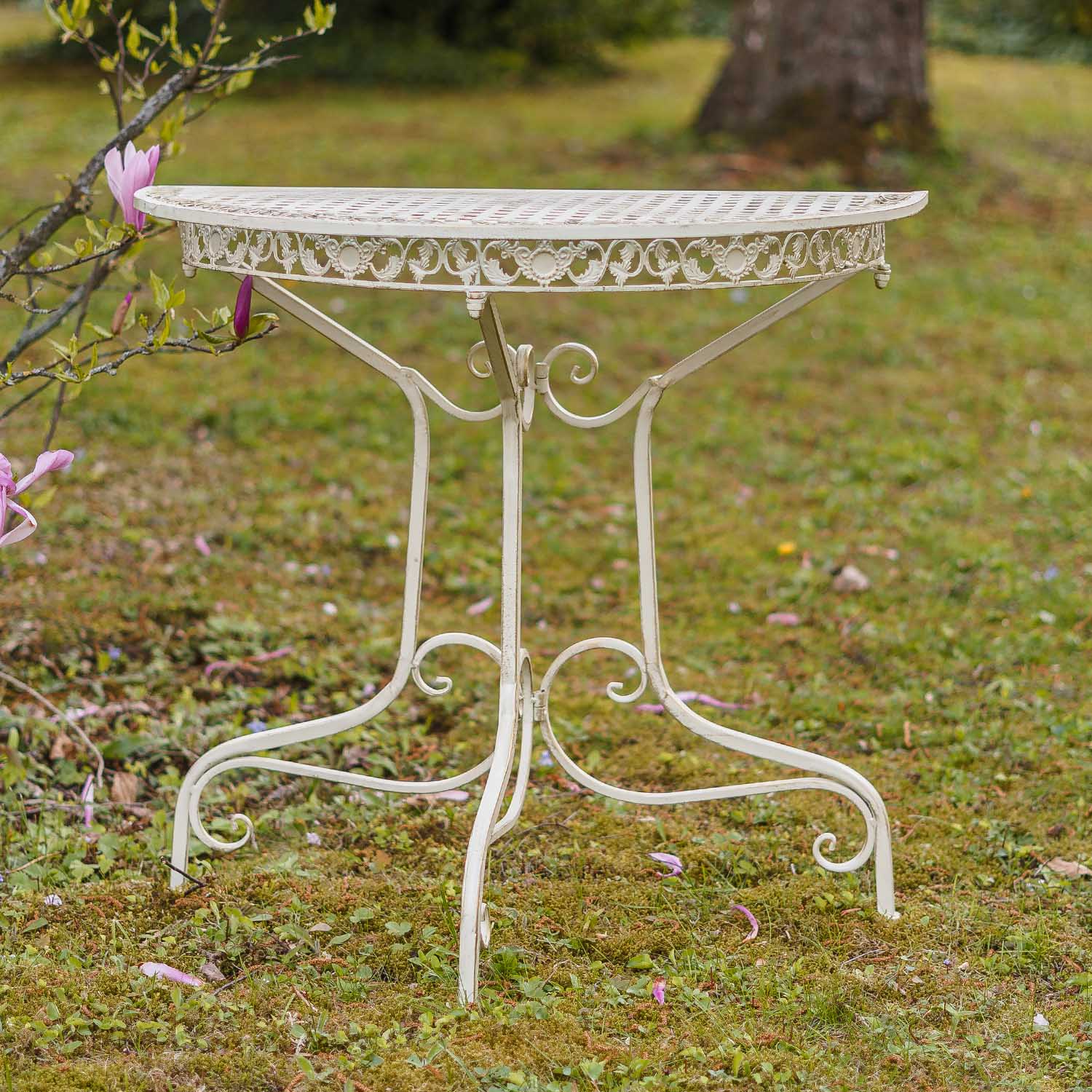SW170200AW-3 Balkontisch Gartentisch Eisen Tisch Garten weiss Antik-Stil halbrund KonsoleBalkontisch Gartentisch Eisen Tisch Garten weiss Antik-Stil halbrund Konsole