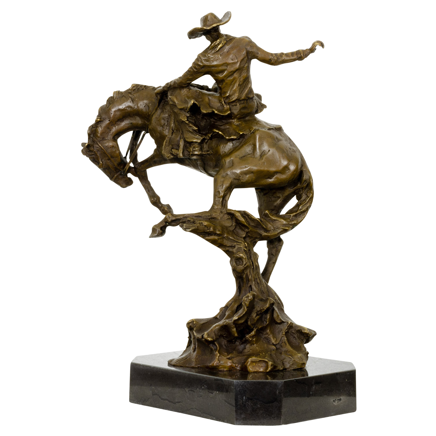 Bronzeskulptur Figur Rodeo Reiter Statue Pferd Cowboy Antik-Stil 38cm