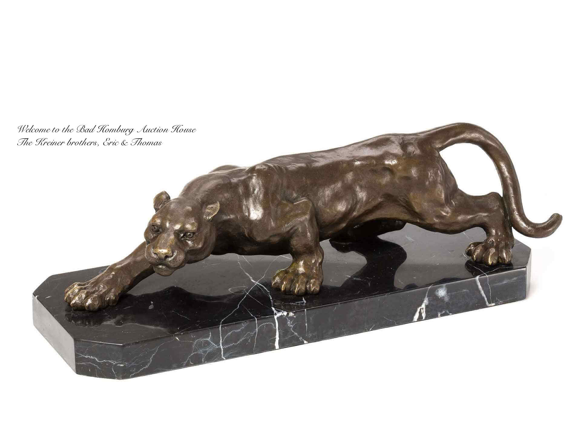 Bronze-Skulptur, Panther-Statue, Bronze-Finish, Marmorbasis, Tierfigur