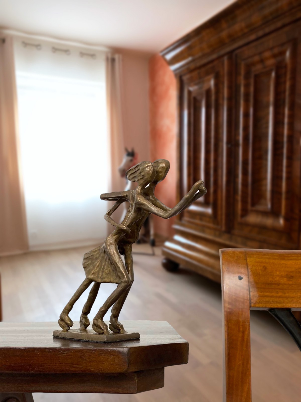 Aubaho-1006-4 Skulptur Paarlauf Schlittschuhe  Eiskunstlauf Bronze Figur Moderne Pokal Eislauf