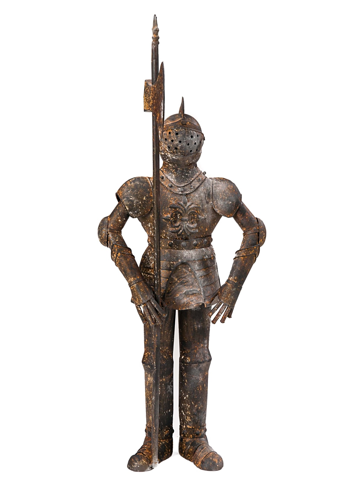 Auktionshaus2013-04-22-001 Skulptur Ritter 92cm Eisen Ritterrüstung rostig Rüstung antik Stil knight iron