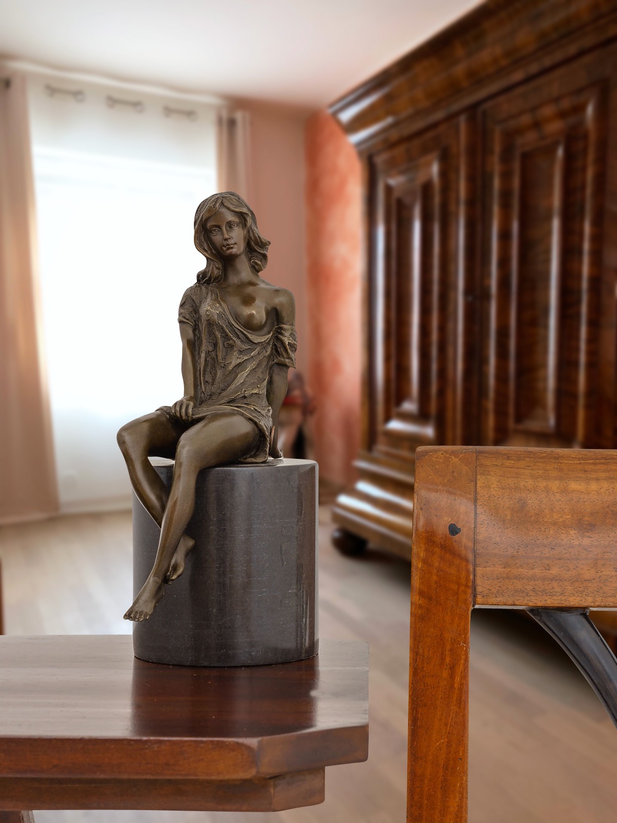 Bronzeskulptur Erotik erotische Kunst Frau im Antik-Stil Bronze Figur 27cm