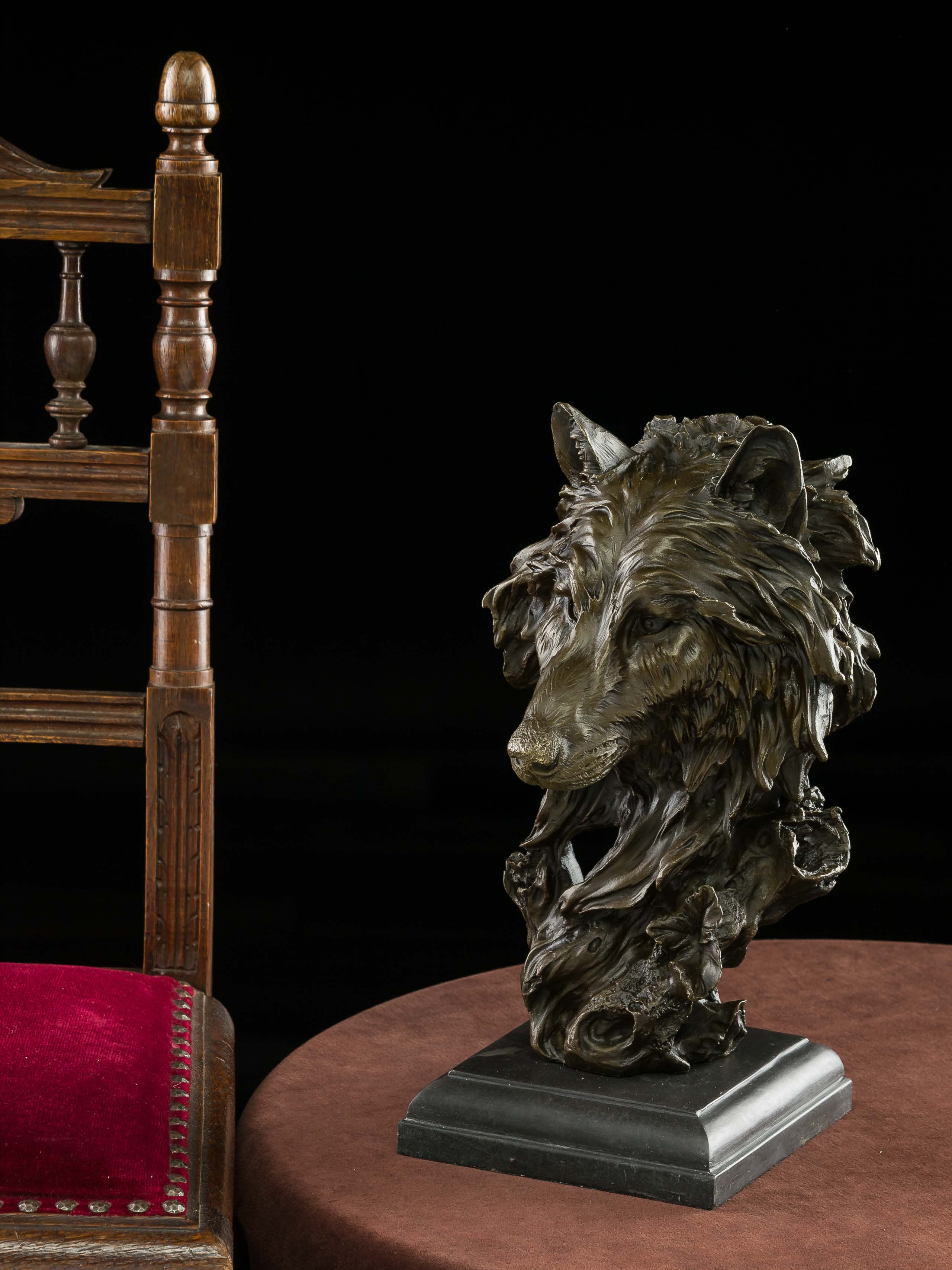 Bronzeskulptur Büste Wolf Bronze Figur Skulptur 37cm Kunst Sculpture