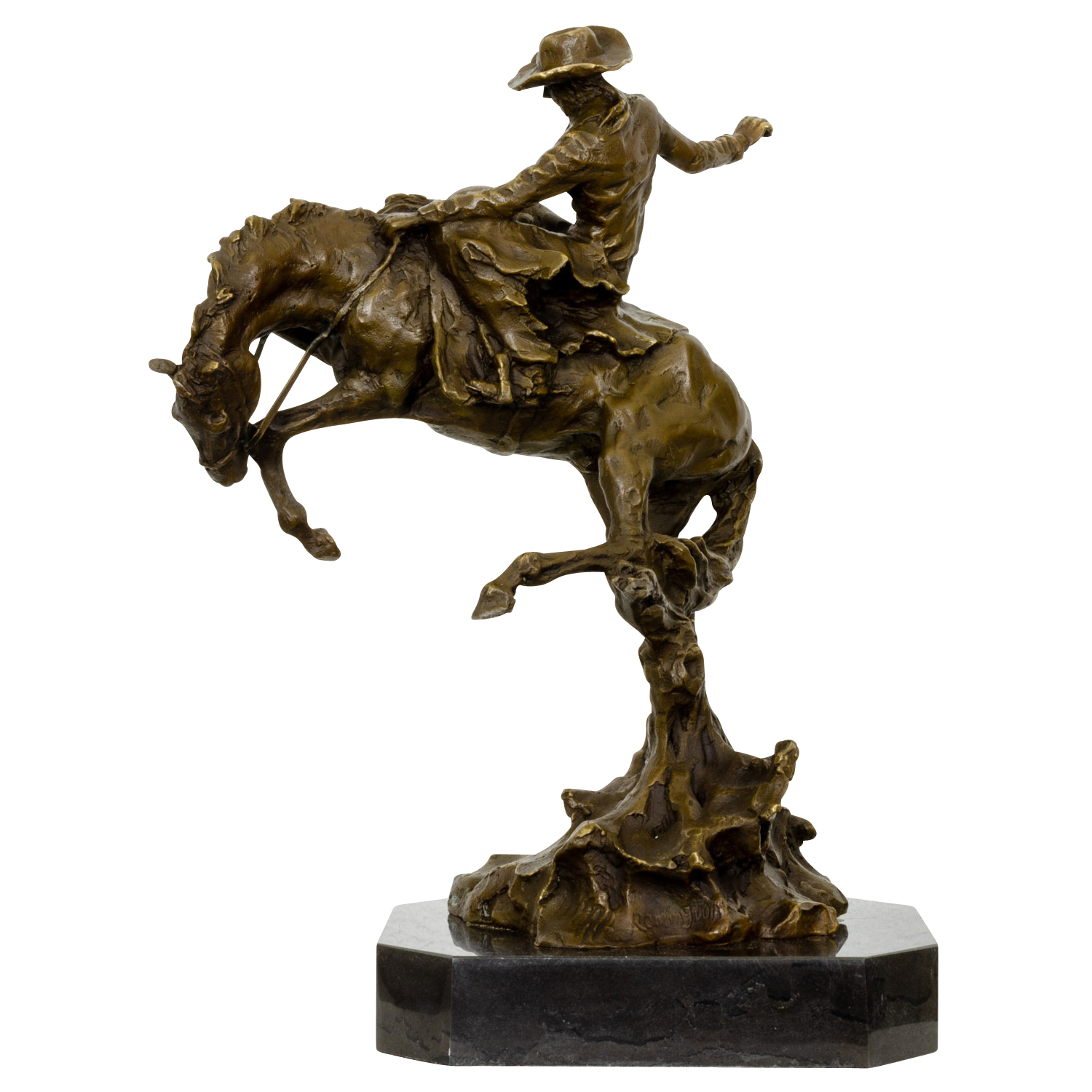 Bronzeskulptur Figur Rodeo Reiter Statue Pferd Cowboy Antik-Stil 38cm