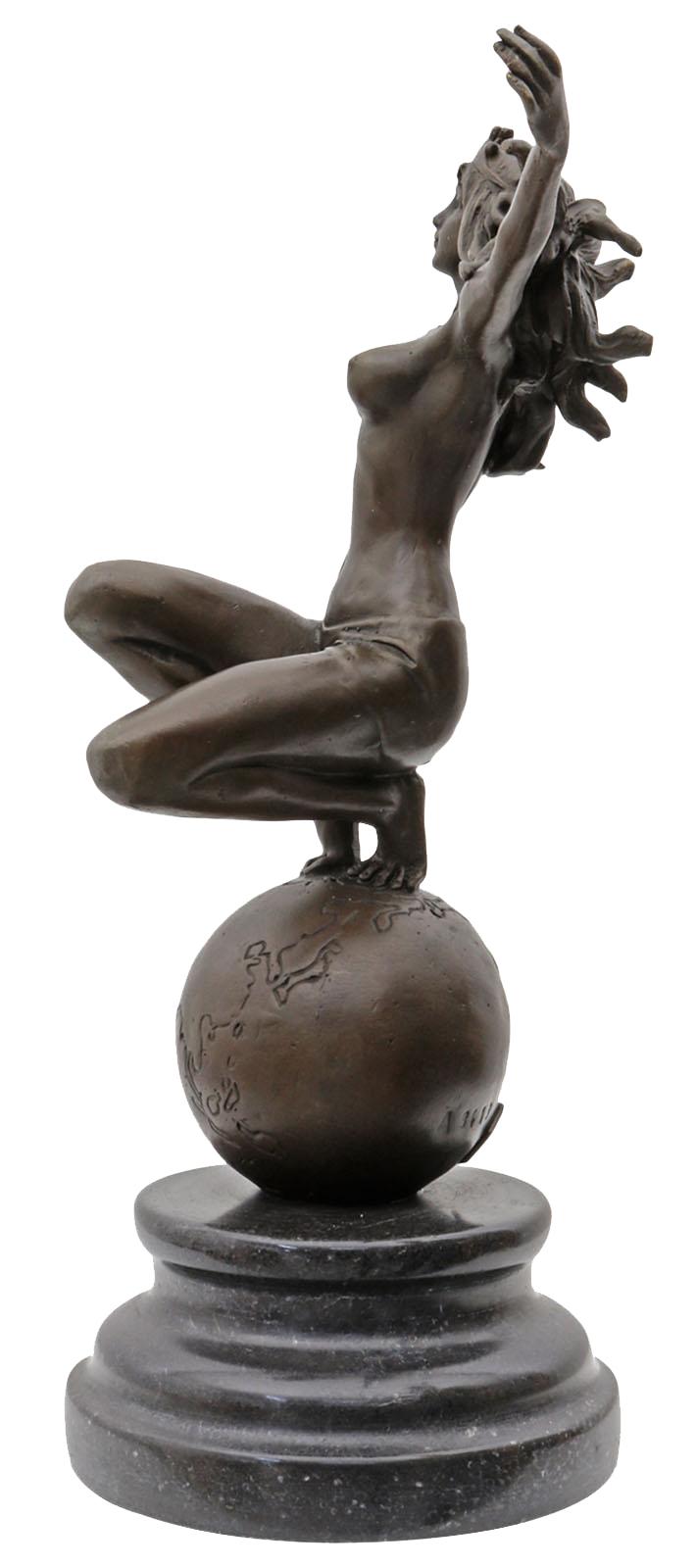 FA-30_5 Bronzeskulptur Frau Weltkugel im Antik-Stil Bronze Figur Statue 25cm