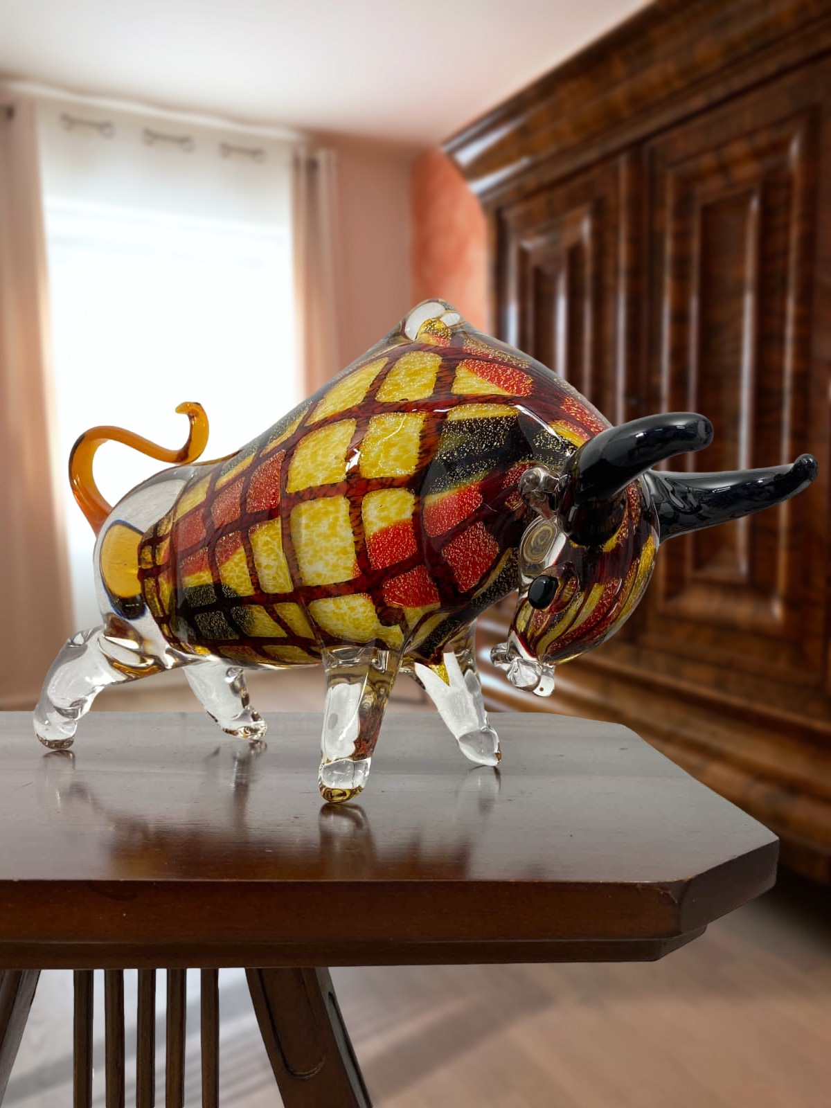 GL206-5 Glasfigur Figur Skulptur Stier Bulle Glas Glasskulptur Murano Antik-Stil - 40cm