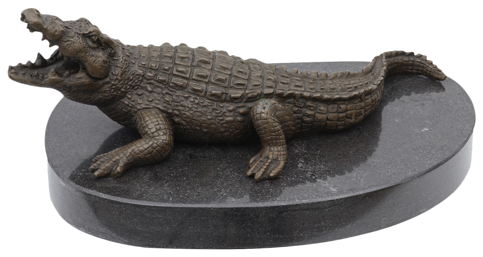 Bronzeskulptur Figur Krokodil Statue Alligator Reptil Antik-Stil 28cm