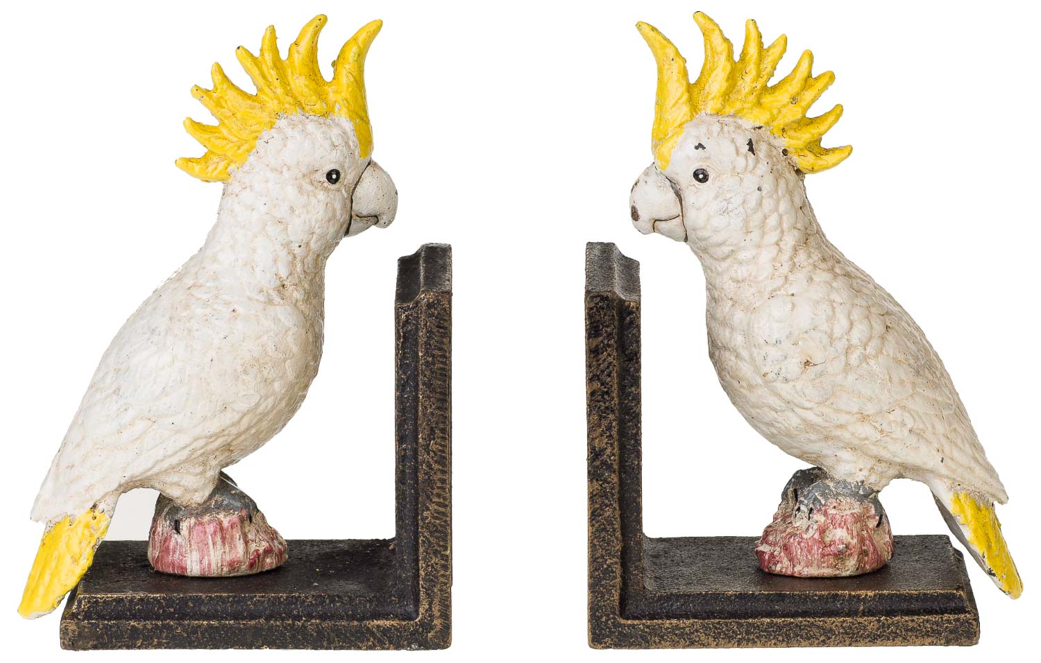 2 Buchstützen Buchständer Kakadu Vogel Figur Skulptur Eisen 18cm Antik-Stil