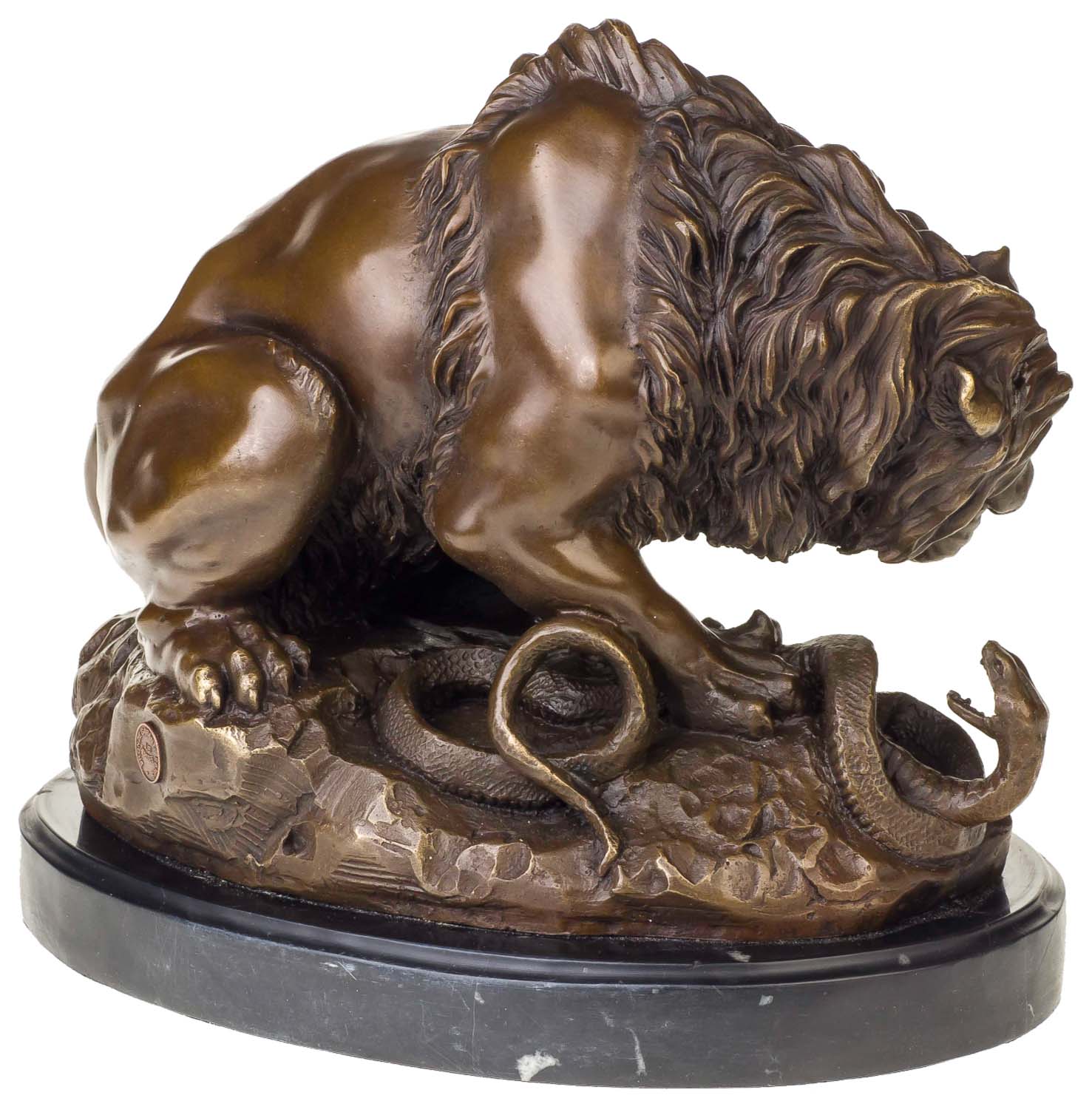 BR-4-03 Bronzeskulptur Bronze Figur Statue Löwe Schlange nach Barye im Antik-Stil Replik