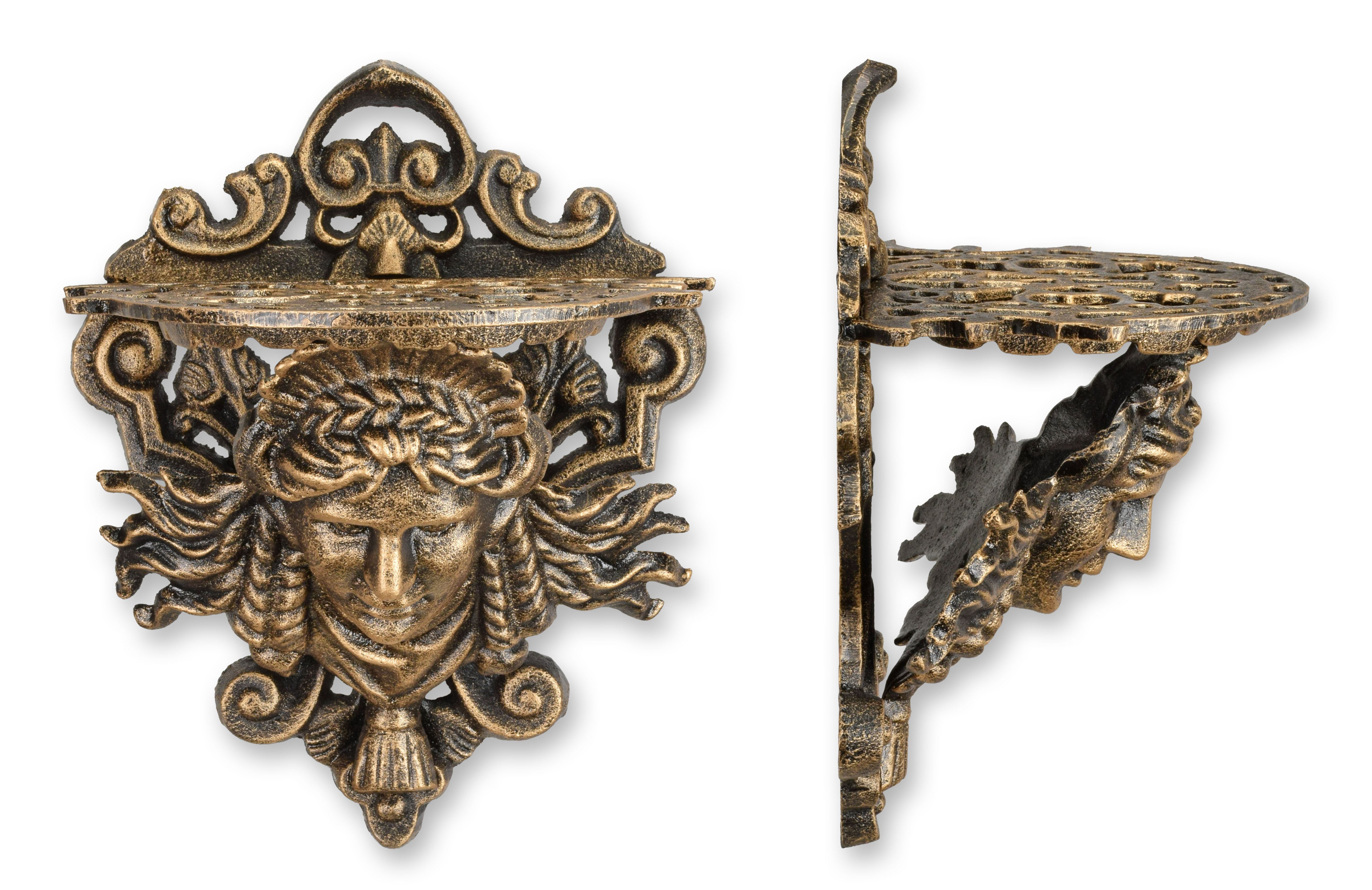 A cast iron wall console - bronze look replica retro design decoration Bronze, Zubehor, Gesicht, Person, Schatz