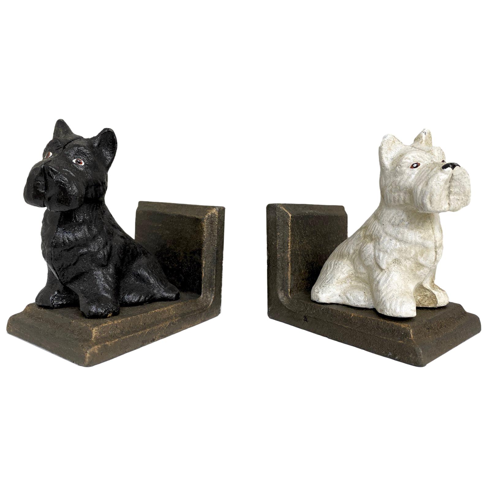 2 Buchstützen Buchständer Scottish Terrier Hund Figur Eisen 32cm Antik-Stil