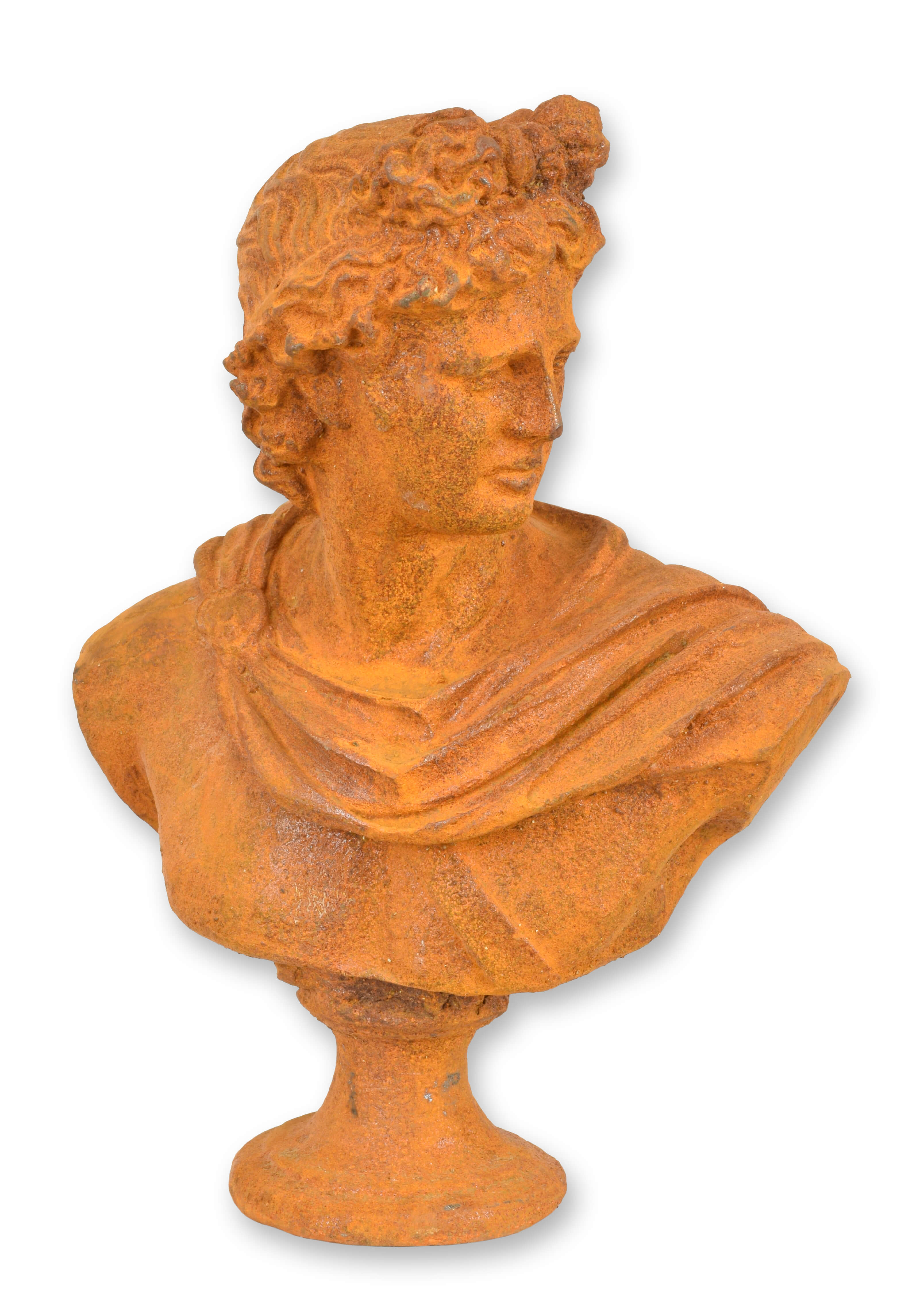 A rusty cast iron buste of ceasar replica retro design decoration