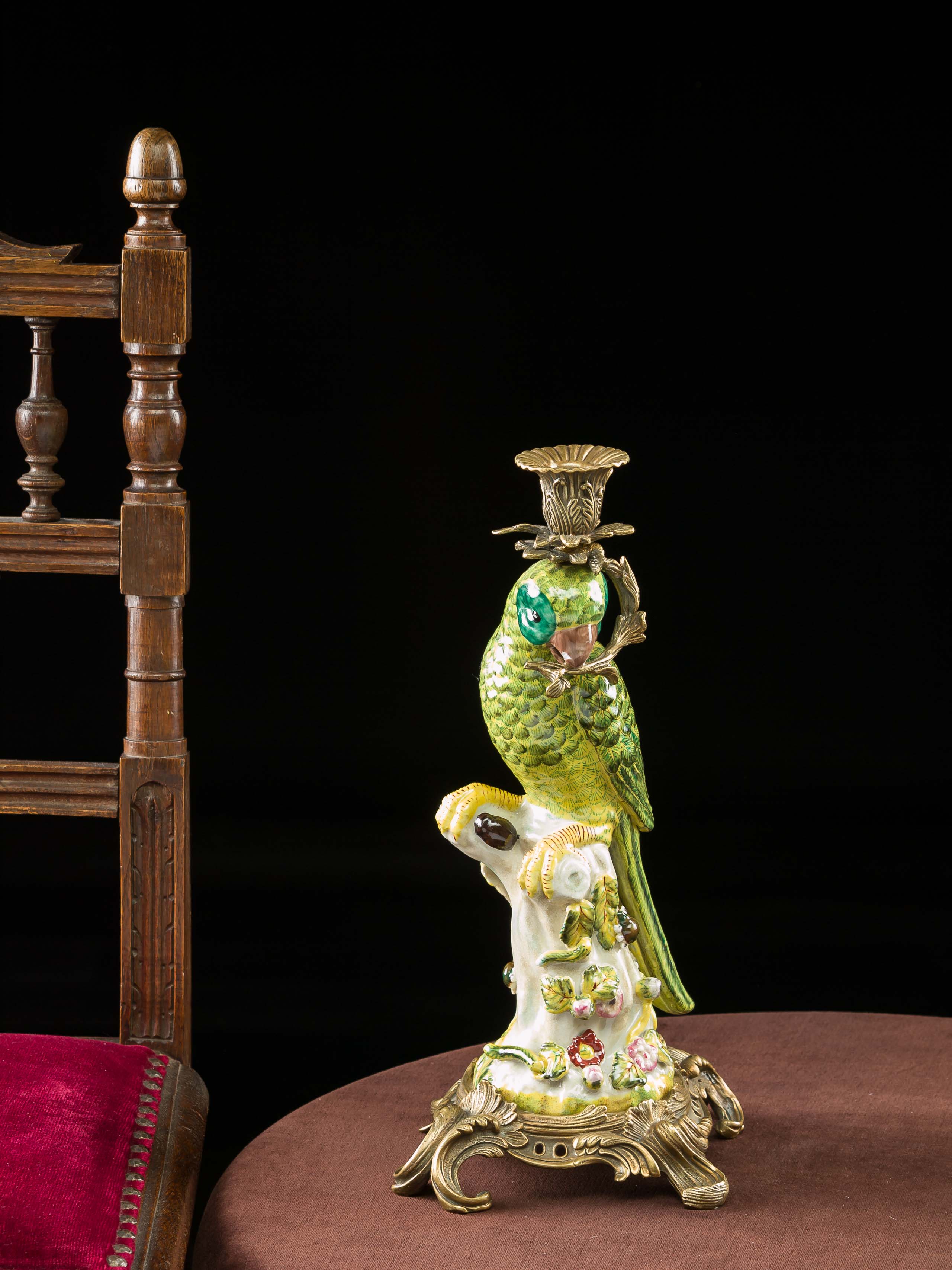 PT-89-PT-90-11 Paar Papagei Kerzenständer Porzellan antik Stil Kerzenleuchter 37cm candlestick