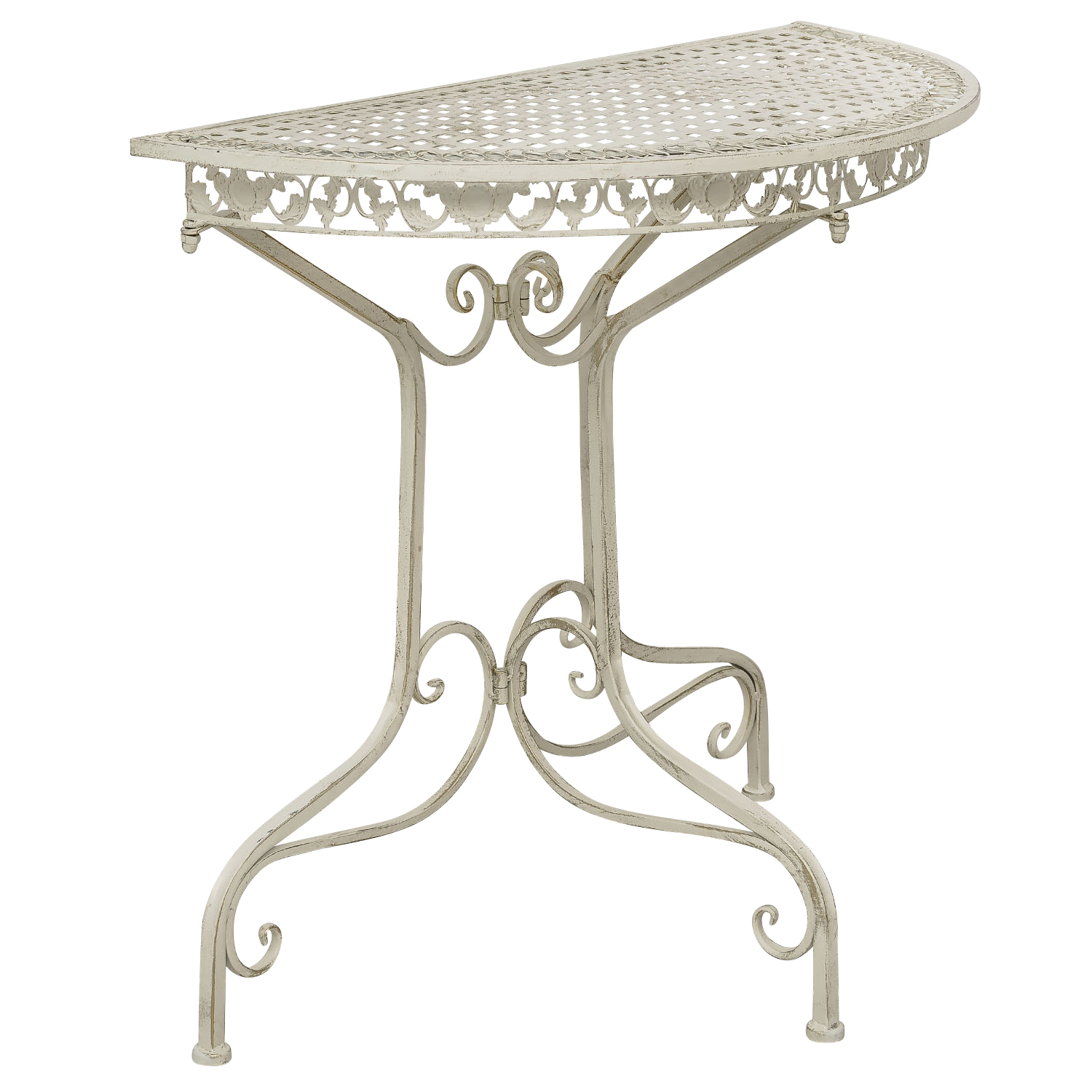 SW170200AW-4 Balkontisch Gartentisch Eisen Tisch Garten weiss Antik-Stil halbrund Konsole