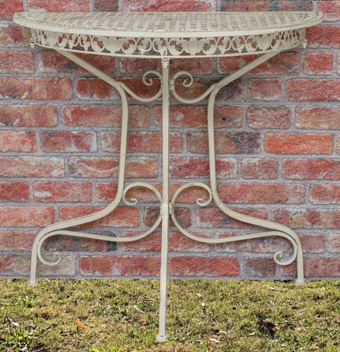 gartentisch-aubaho-weiss Balkontisch Gartentisch Eisen Tisch Garten weiss Antik-Stil halbrund Konsole