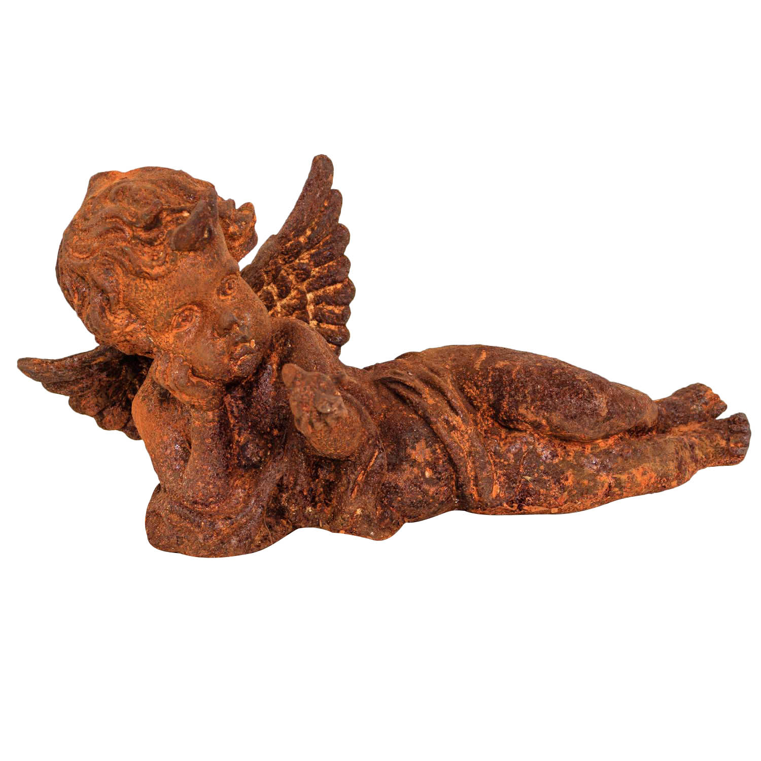 aubaho-FNG04-R-2 Gartenskulptur Engel liegend Eisen Garten rost Eisenfigur Skulptur Antik-Stil