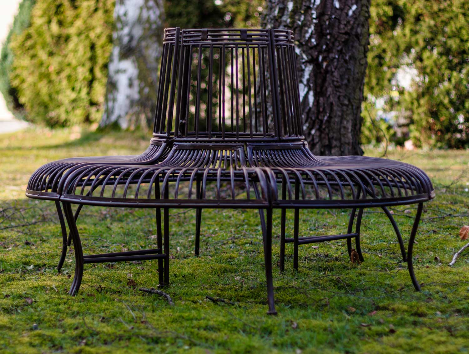 TZ-22-4 Gartenbank Set Bank Antik-Stil Garten Metall Eisen braun Möbel Baumbank
