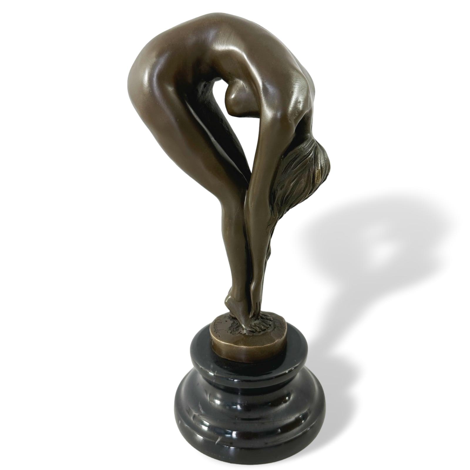 A bronze erotic art sculpture of a lady bending 24cm